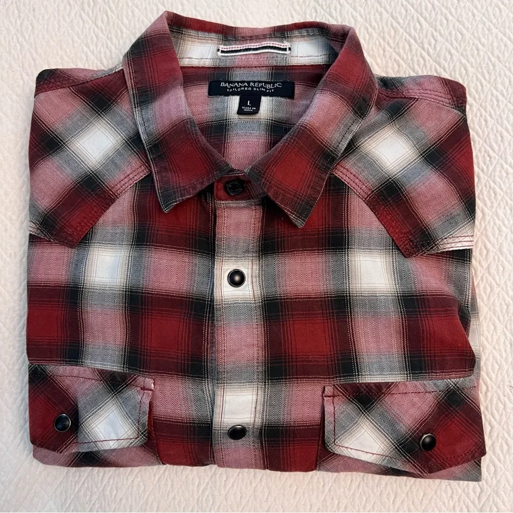 BANANA REPUBLIC Tailored Slim Fit Cotton Plaid Shirt